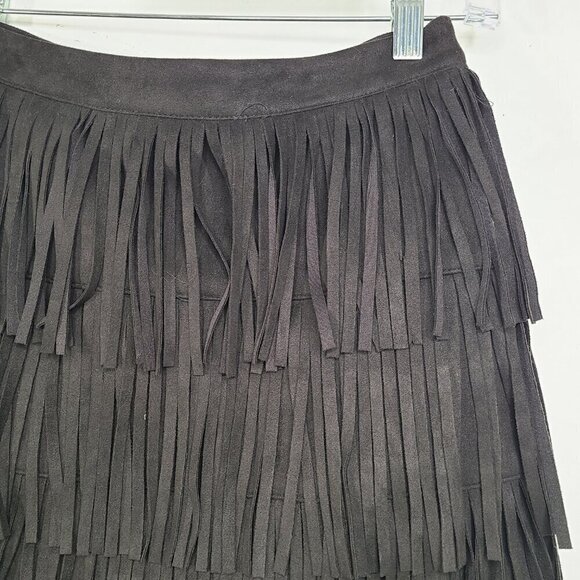 Kittenish Black Suede Fringe Mini Skirt - Picture 5 of 11
